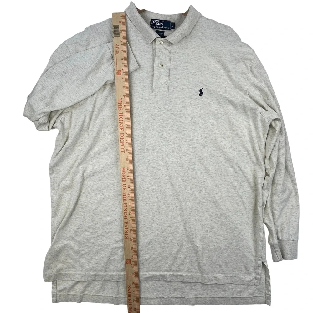 Polo Ralph Lauren Mens Large Long Sleeve Polo Shirt Oatmeal Cream Heather
